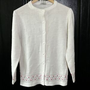 Vintage Billie Jo Cardigan Sweater Size Medium Large?? White Pink Floral Cottage
